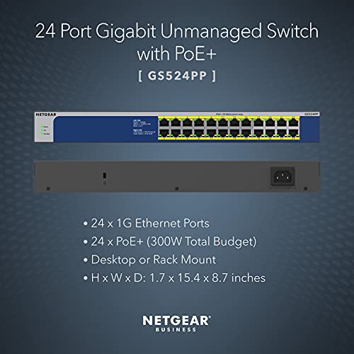 24-Port Gigabit Ethernet Unmanaged PoE Switch (GS524PP) - with 24 x PoE+ @ 300W, Desktop or Rackmount, and Limited Lifetime Protection
